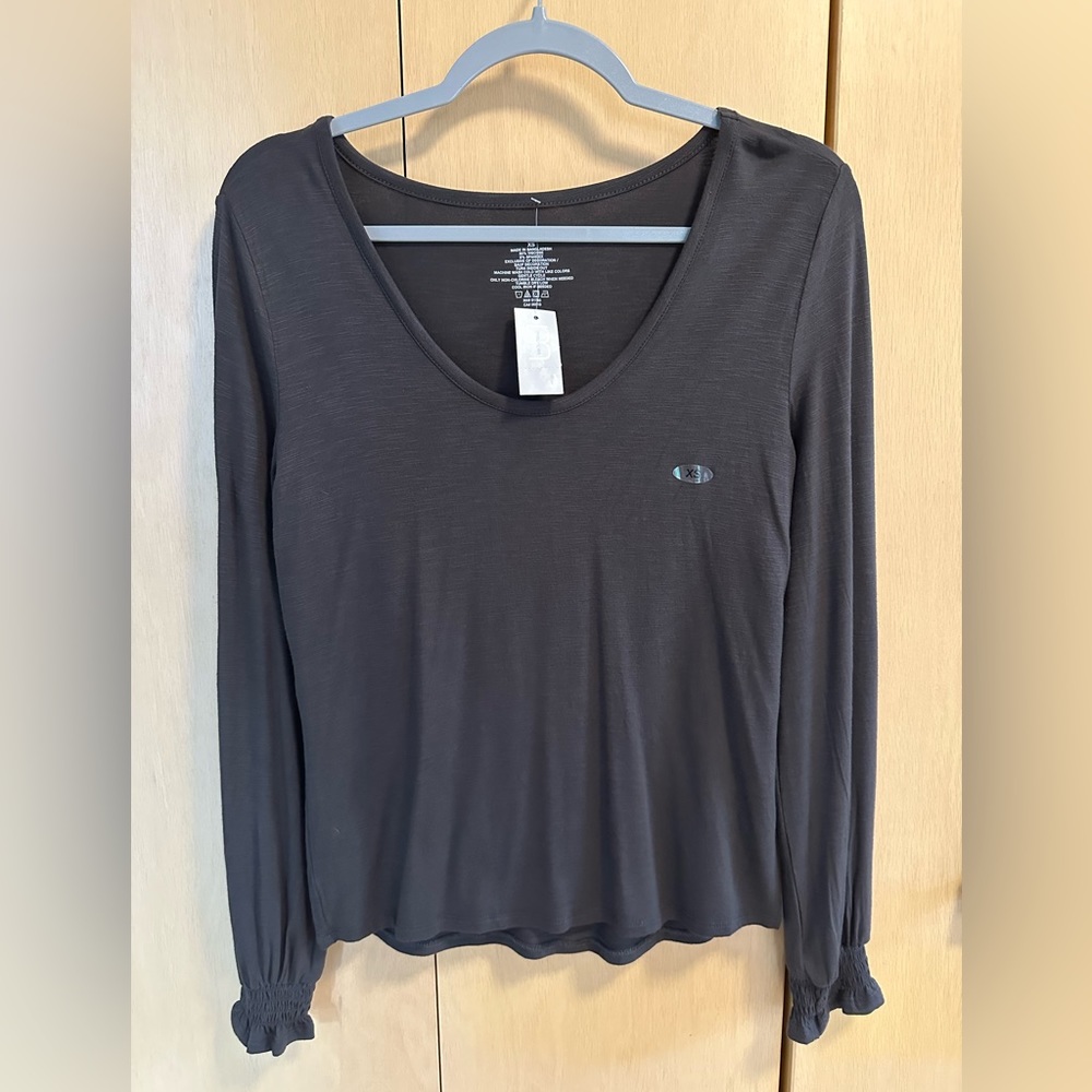 Round Neck Smocked Sleeve Long Sleeve Top  - NWT